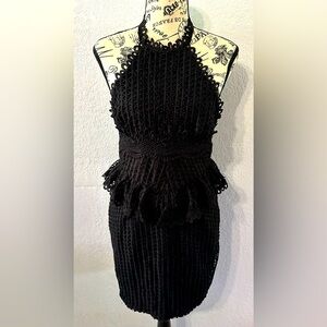 Black Halter Mini Dress Eyelet pattern NWT size M